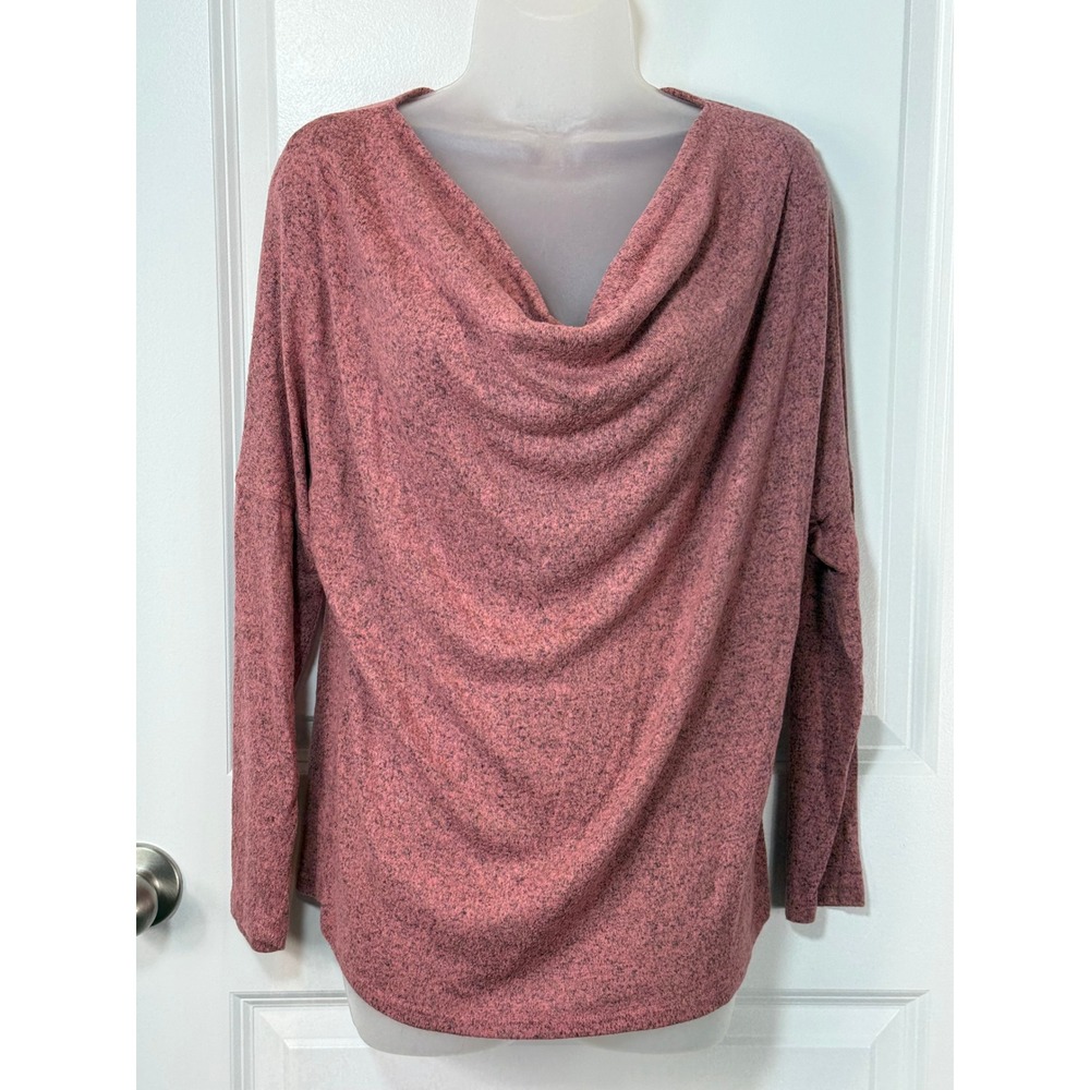 Gaze Women's Pink Heathered Cowl Neck Long Sleeve Top Small Relaxed Casual S